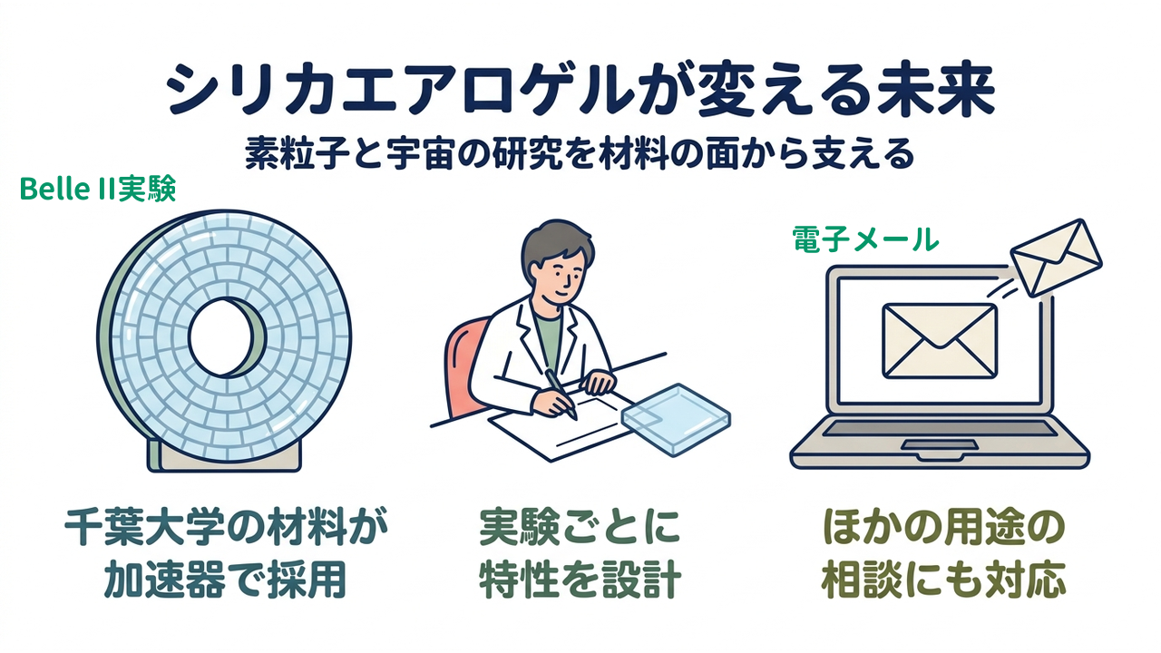 シリカエアロゲルが変える未来｜素粒子と宇宙の研究を材料の面から支える／千葉大学の材料が加速器で採用／実験ごとに特性を設計／ほかの用途の相談にも対応