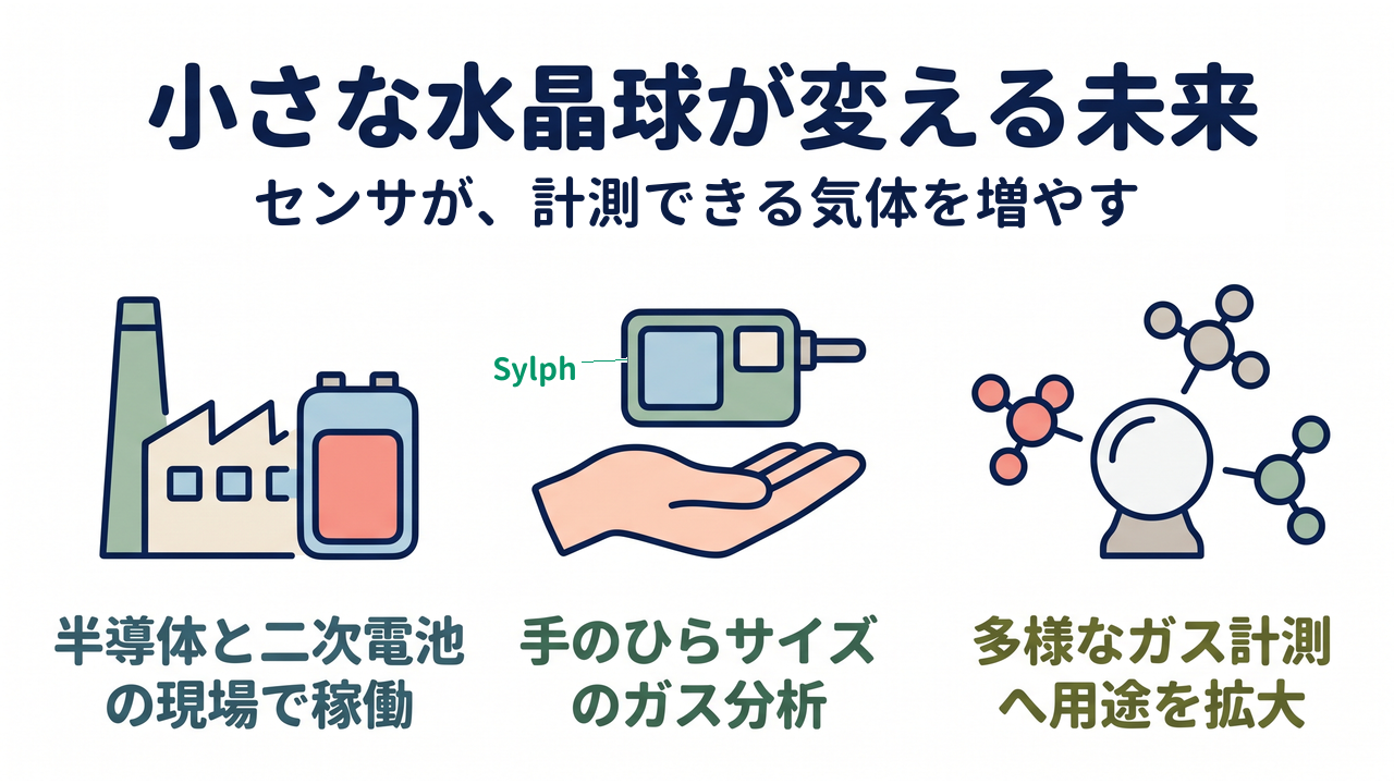 小さな水晶球が変える未来|センサが、計測できる気体を増やす。半導体と二次電池の現場で稼働・手のひらサイズのガス分析(Sylph)・多様なガス計測へ用途を拡大