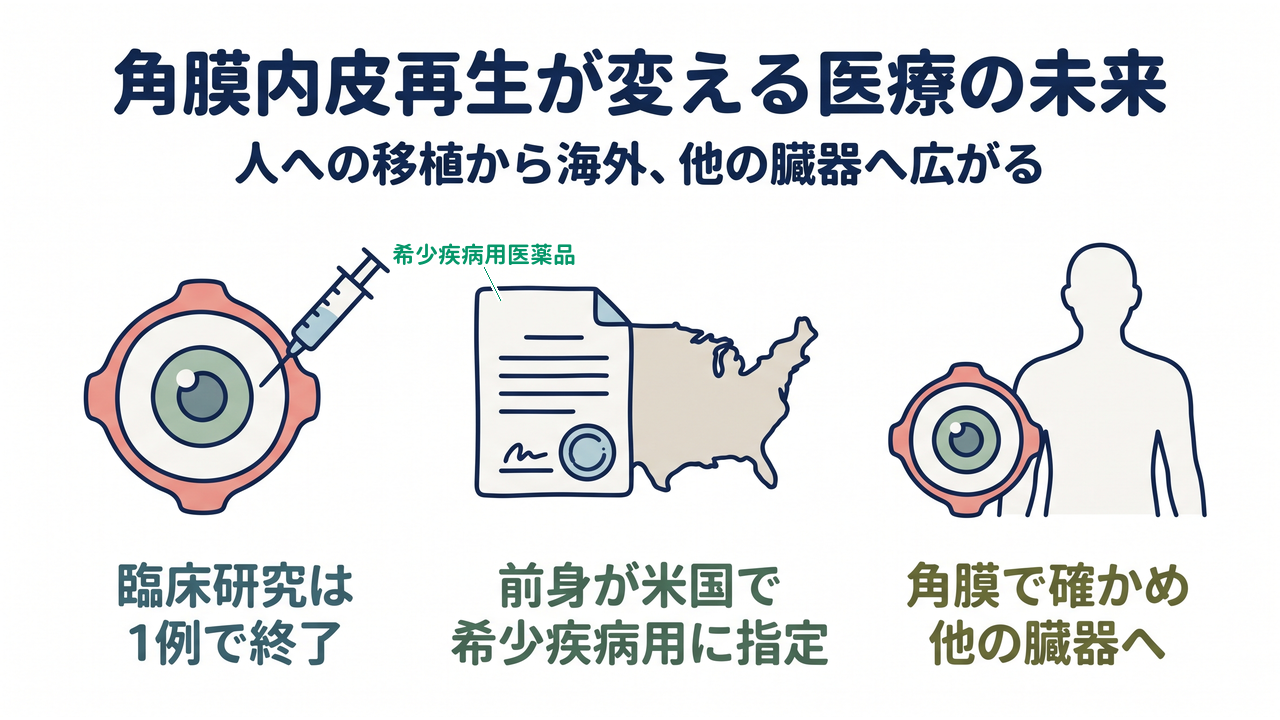 角膜内皮再生が変える医療の未来｜人への移植から海外、他の臓器へ広がる｜臨床研究は1例で終了／前身が米国で希少疾病用に指定／角膜で確かめ他の臓器へ