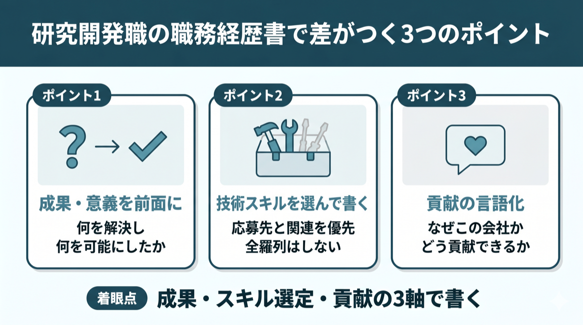 研究開発職の職務経歴書で差がつく3つのポイント