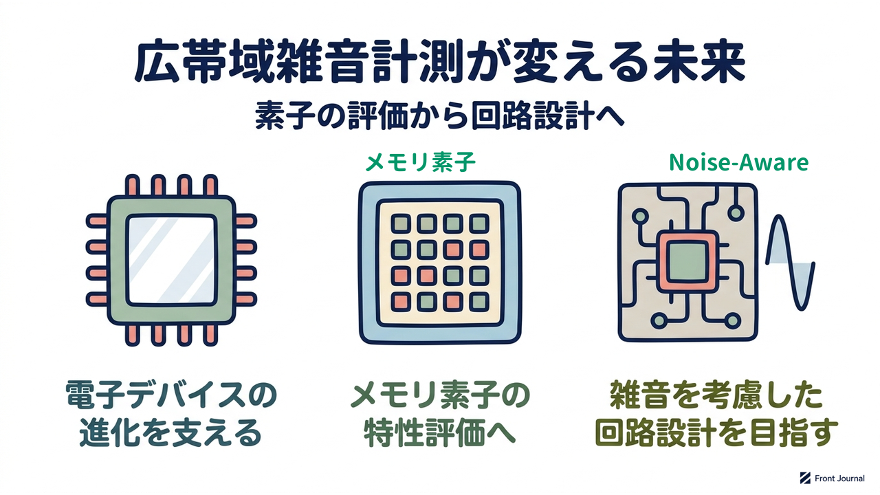 広帯域雑音計測が変える未来|素子の評価から回路設計へ|電子デバイスの・進化を支える/メモリ素子の・特性評価へ/雑音を考慮した・回路設計を目指す