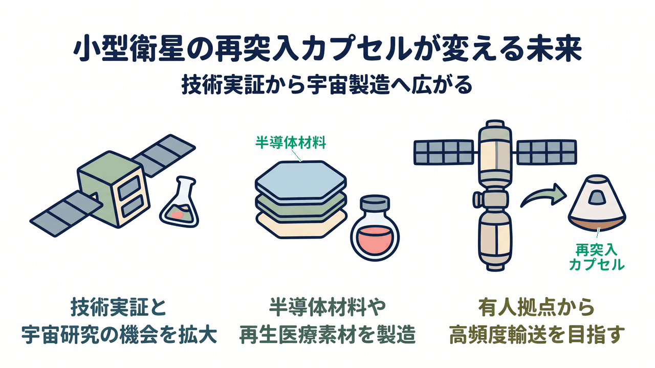 小型衛星の再突入カプセルが変える未来|技術実証と宇宙研究の機会を拡大/半導体材料や再生医療素材の宇宙製造/有人拠点からの高頻度な物資輸送を目指す