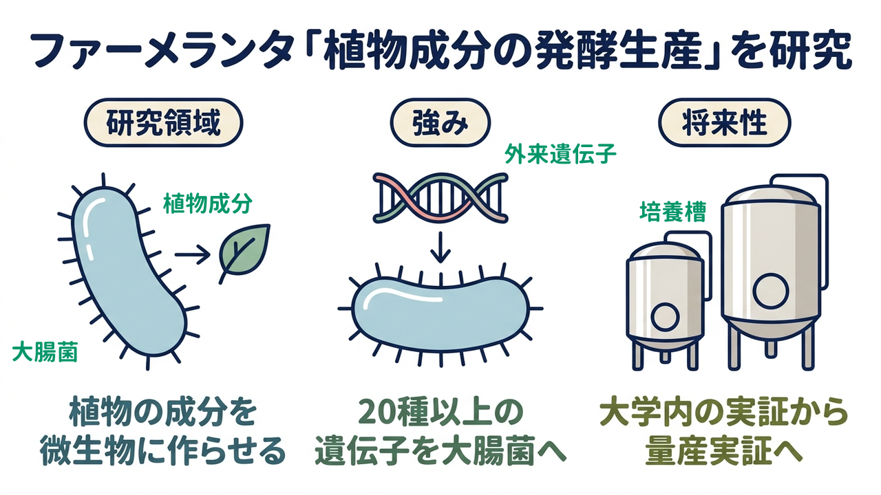ファーメランタ「植物成分の発酵生産」を研究