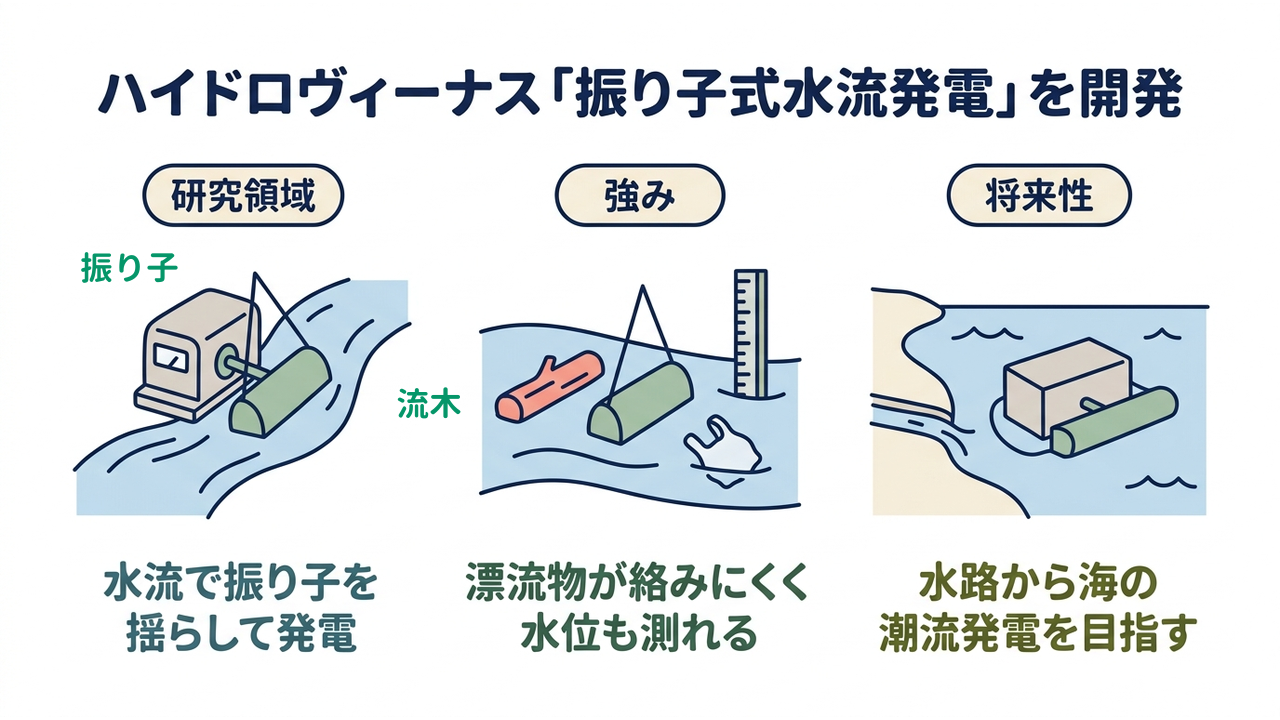 ハイドロヴィーナス「振り子式水流発電」を開発