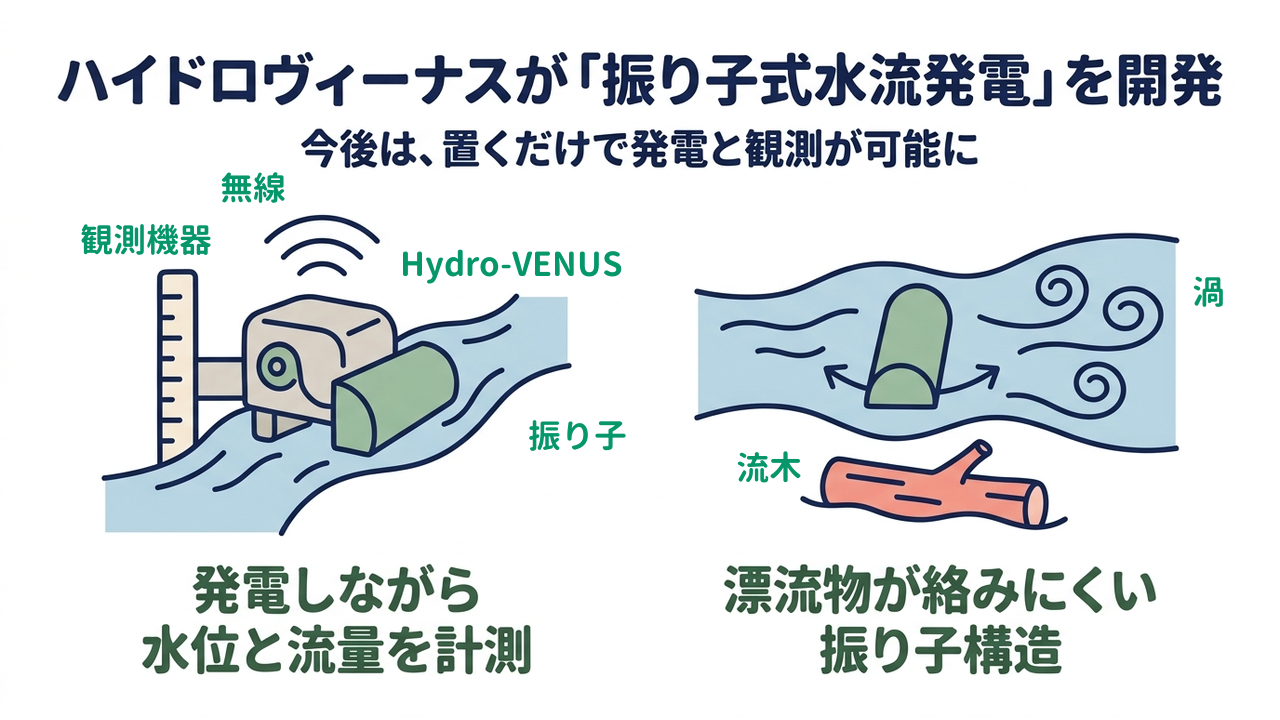 ハイドロヴィーナスが「振り子式水流発電」を開発