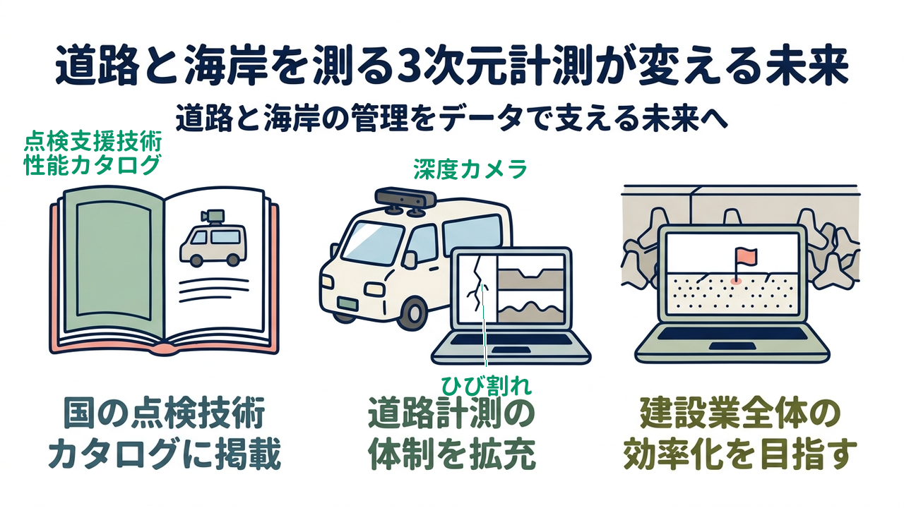 道路と海岸を測る3次元計測が変える未来｜国の点検技術カタログに掲載／道路計測の体制を拡充／建設業全体の効率化を目指す