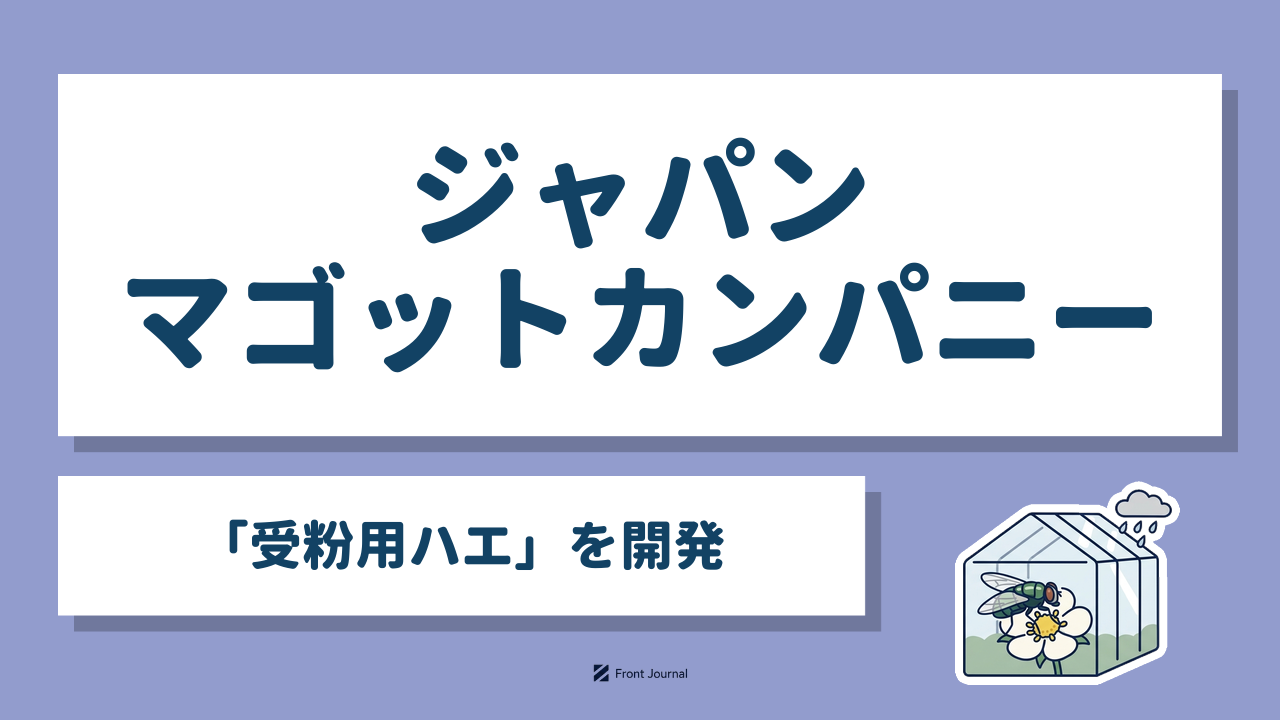 ジャパンマゴットカンパニー「受粉用ハエ」を開発｜ハウスの中でハエがイチゴの花にとまるイラスト