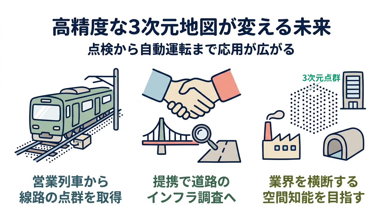 高精度な3次元地図が変える未来｜営業列車から線路の点群を取得／提携で道路のインフラ調査へ／業界を横断する空間知能を目指す