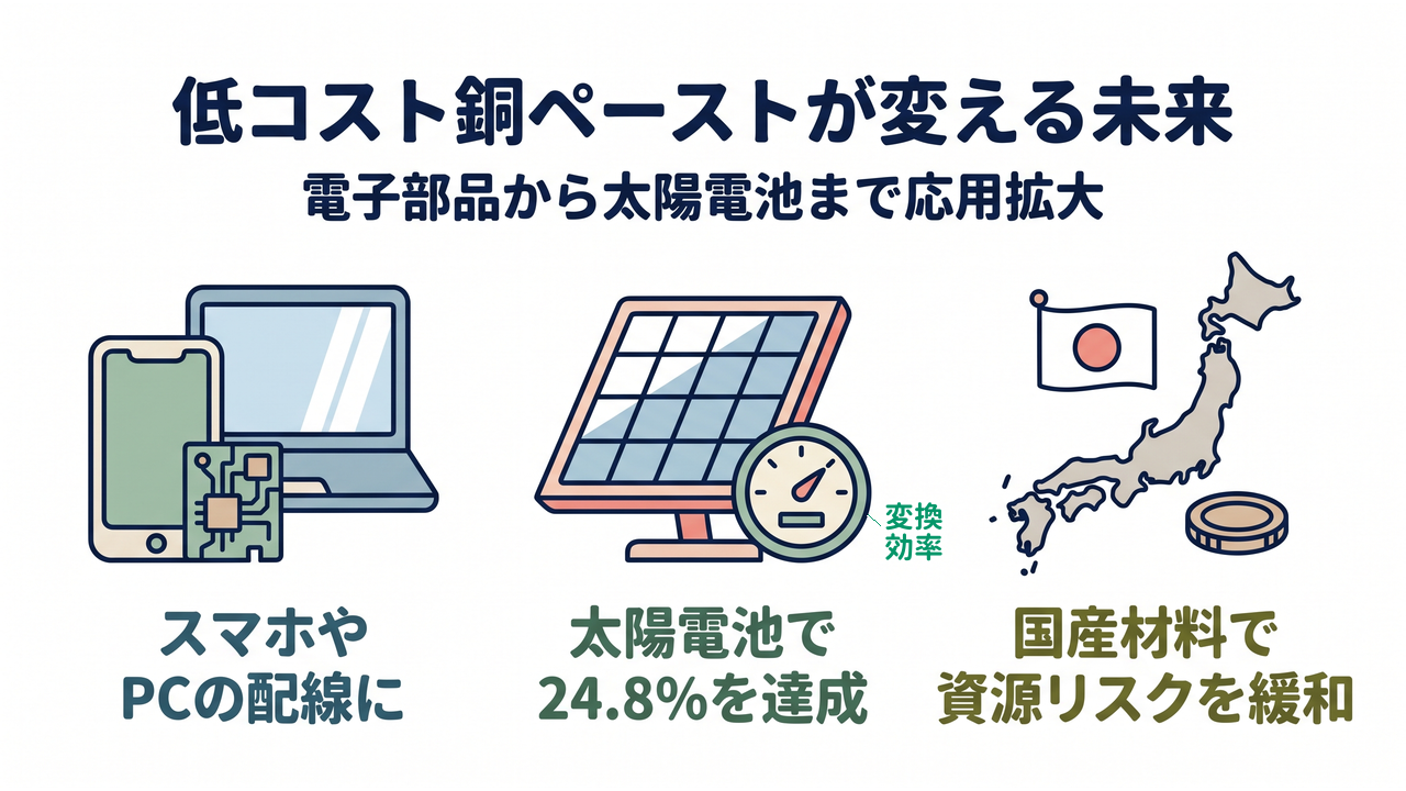 低コスト銅ペーストが変える未来|スマホやPCの配線に/太陽電池で24.8%を達成/国産材料で資源リスクを緩和