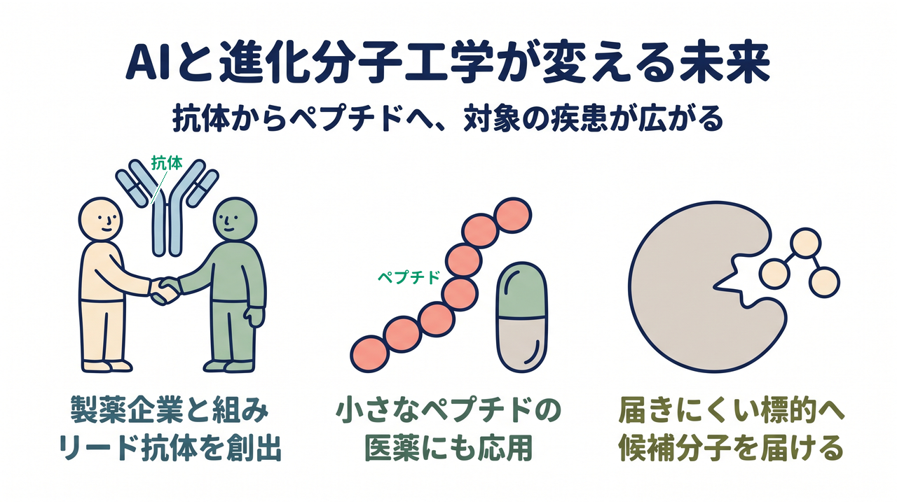 AIと進化分子工学が変える未来｜製薬企業と組みリード抗体を創出／小さなペプチドの医薬にも応用／届きにくい標的へ候補分子を届ける