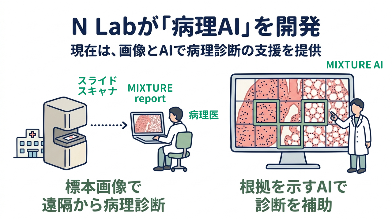 N Labが「病理AI」を開発｜現在は、画像とAIで病理診断の支援を提供｜標本画像で・遠隔から病理診断／根拠を示すAIで・診断を補助