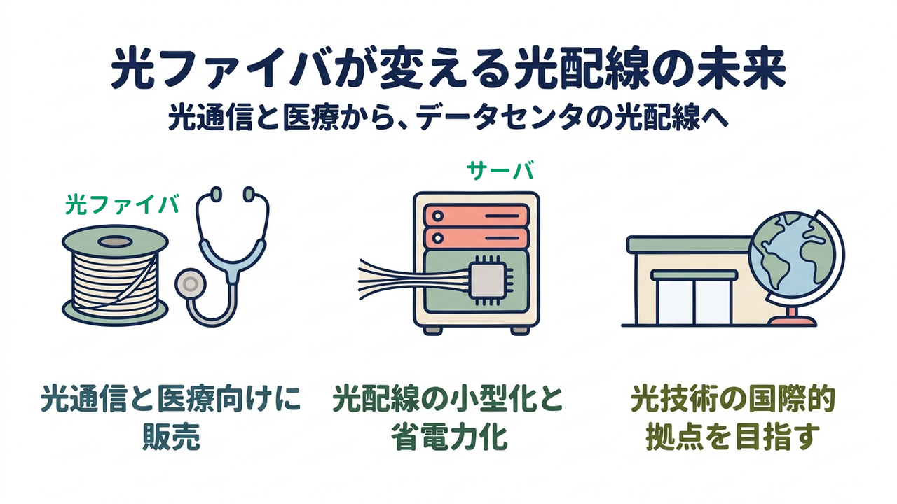 光ファイバが変える光配線の未来|光通信と医療から、データセンタの光配線へ|光通信と医療向けに・販売/光配線の小型化と・省電力化/光技術の国際的・拠点を目指す