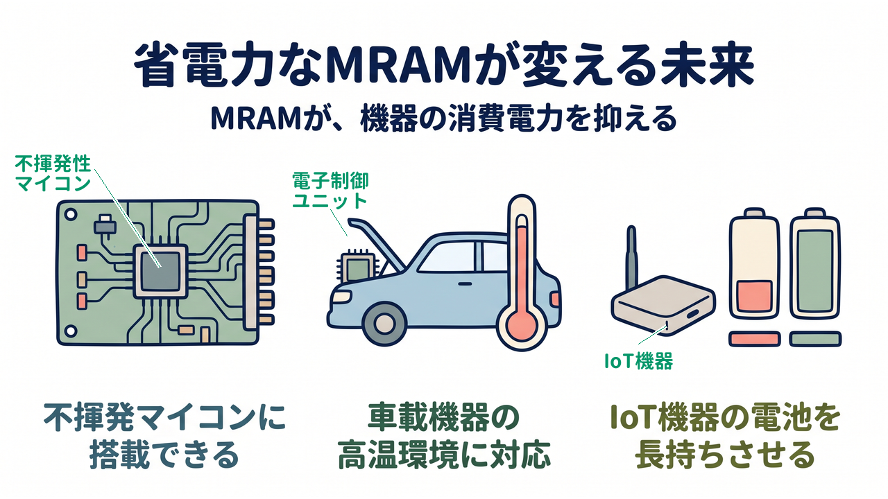 省電力なMRAMが変える未来｜不揮発マイコンに搭載できる／車載機器の高温環境に対応／IoT機器の電池を長持ちさせる