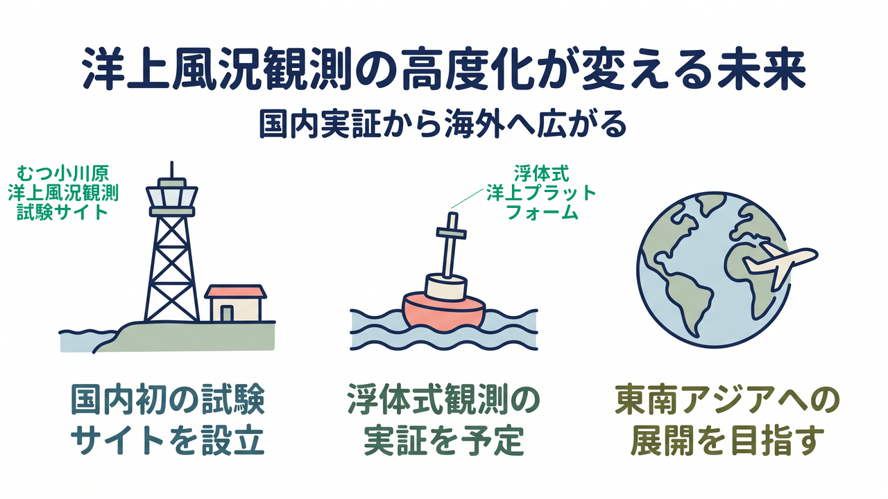 洋上風況観測の高度化が変える未来｜国内実証から海外へ広がる／国内初の試験サイトを設立／浮体式観測の実証を予定／東南アジアへの展開を目指す