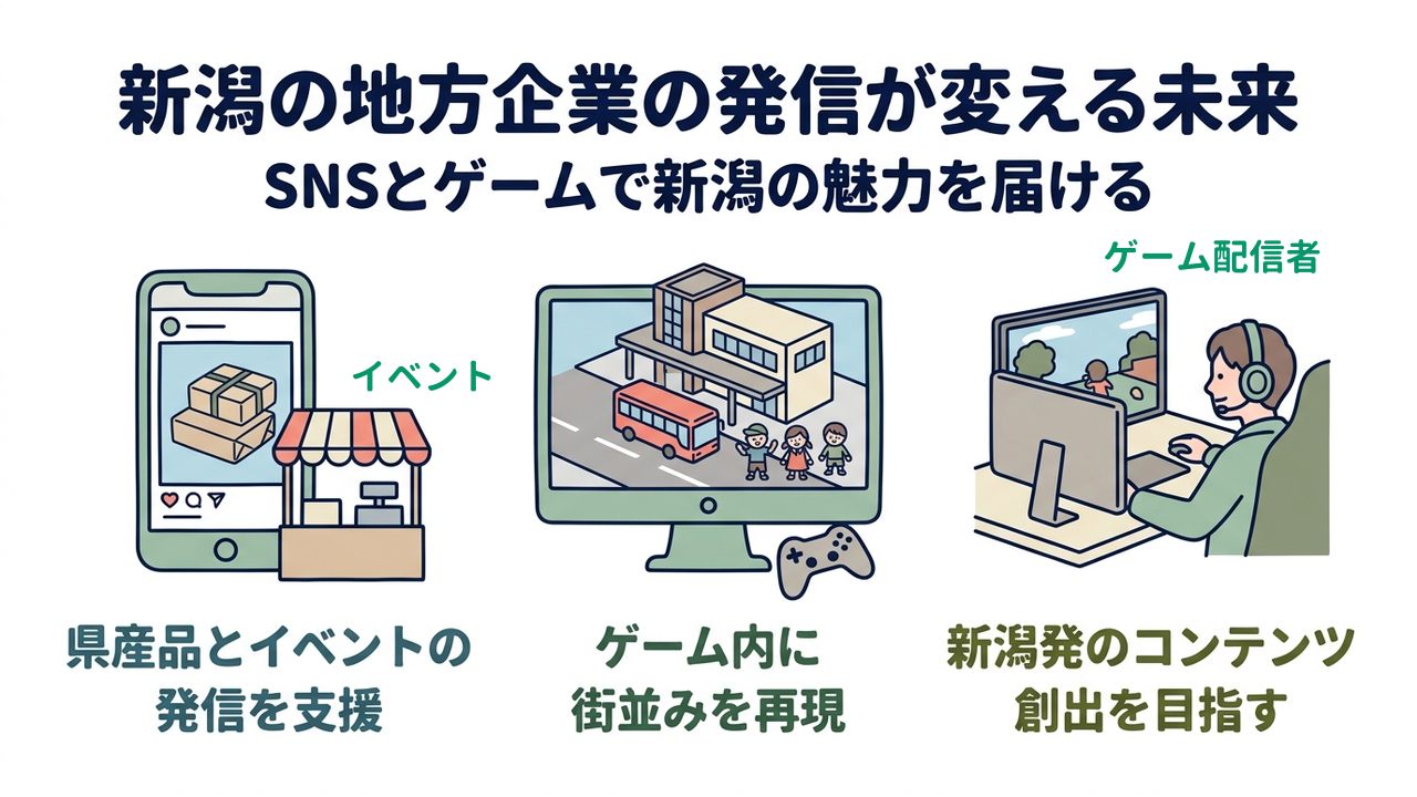 新潟の地方企業の発信が変える未来｜SNSとゲームで新潟の魅力を届ける／県産品とイベントの発信を支援／ゲーム内に街並みを再現／新潟発のコンテンツ創出を目指す