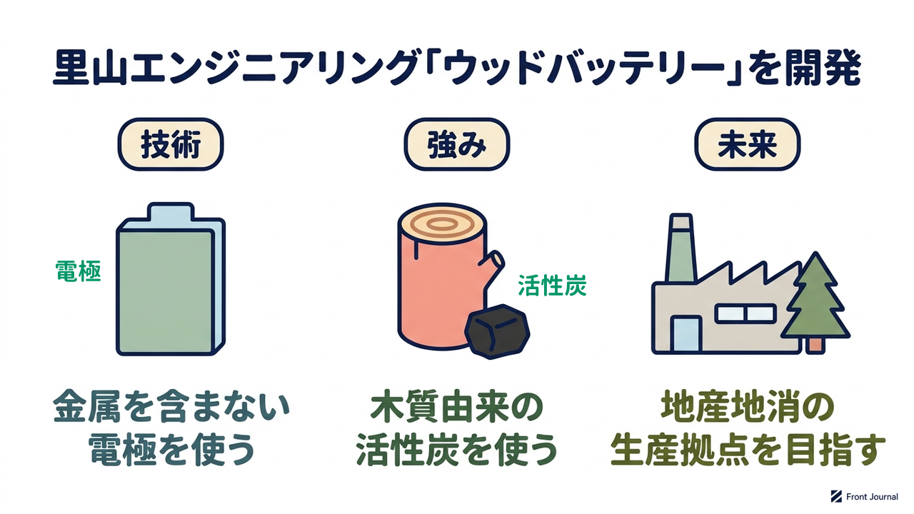 里山エンジニアリング「ウッドバッテリー」を開発