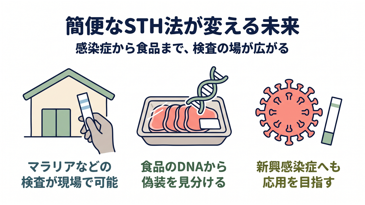 簡便なSTH法が変える未来|感染症から食品まで、検査の場が広がる/マラリアなどの検査が現場で可能/食品のDNAから偽装を見分ける/新興感染症へも応用を目指す