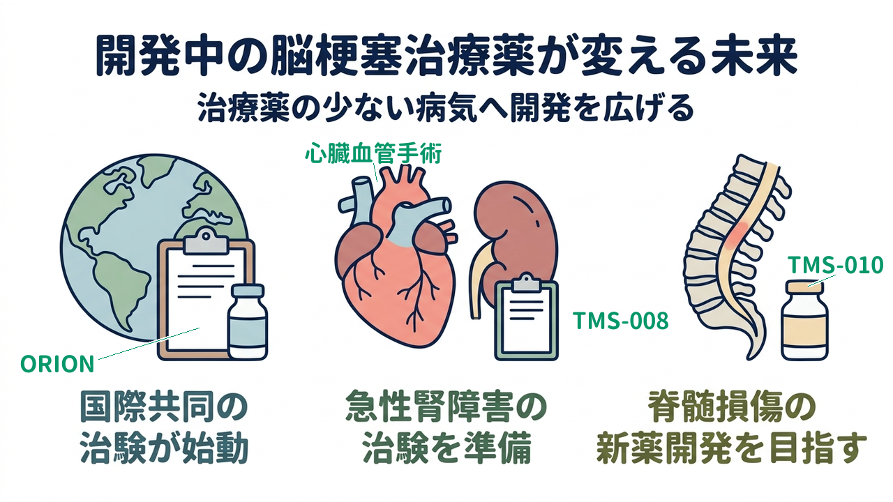 開発中の脳梗塞治療薬が変える未来|治療薬の少ない病気へ開発を広げる/国際共同の治験が始動/急性腎障害の治験を準備/脊髄損傷の新薬開発を目指す