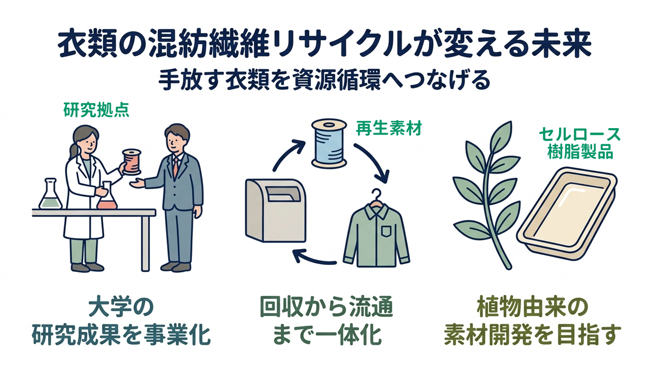 衣類の混紡繊維リサイクルが変える未来｜手放す衣類を資源循環へつなげる／大学の研究成果を事業化／回収から流通まで一体化／植物由来の素材開発を目指す