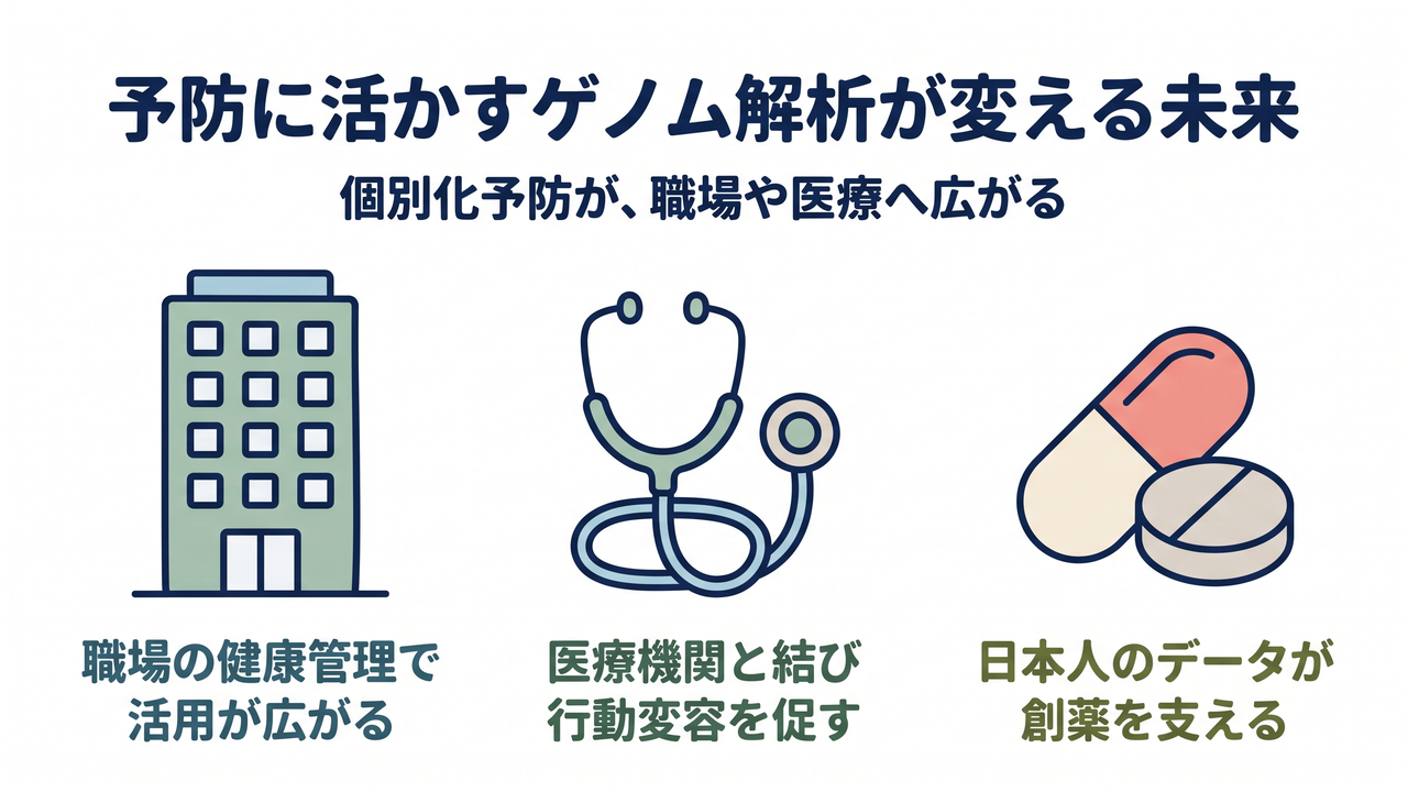 予防に活かすゲノム解析が変える未来|職場の健康管理で活用が広がる/医療機関と結び行動変容を促す/日本人のデータが創薬を支える